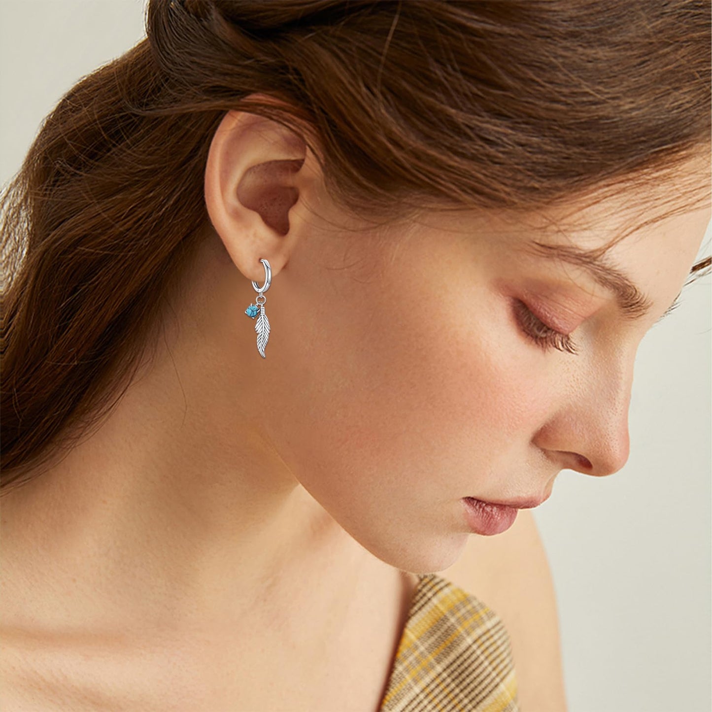 Feather Turquoise Earrings 925 Sterling Silver GenuineTurquoise Dangle Earrings Western Earring Native American Jewelry Indigenous Gifts for Women