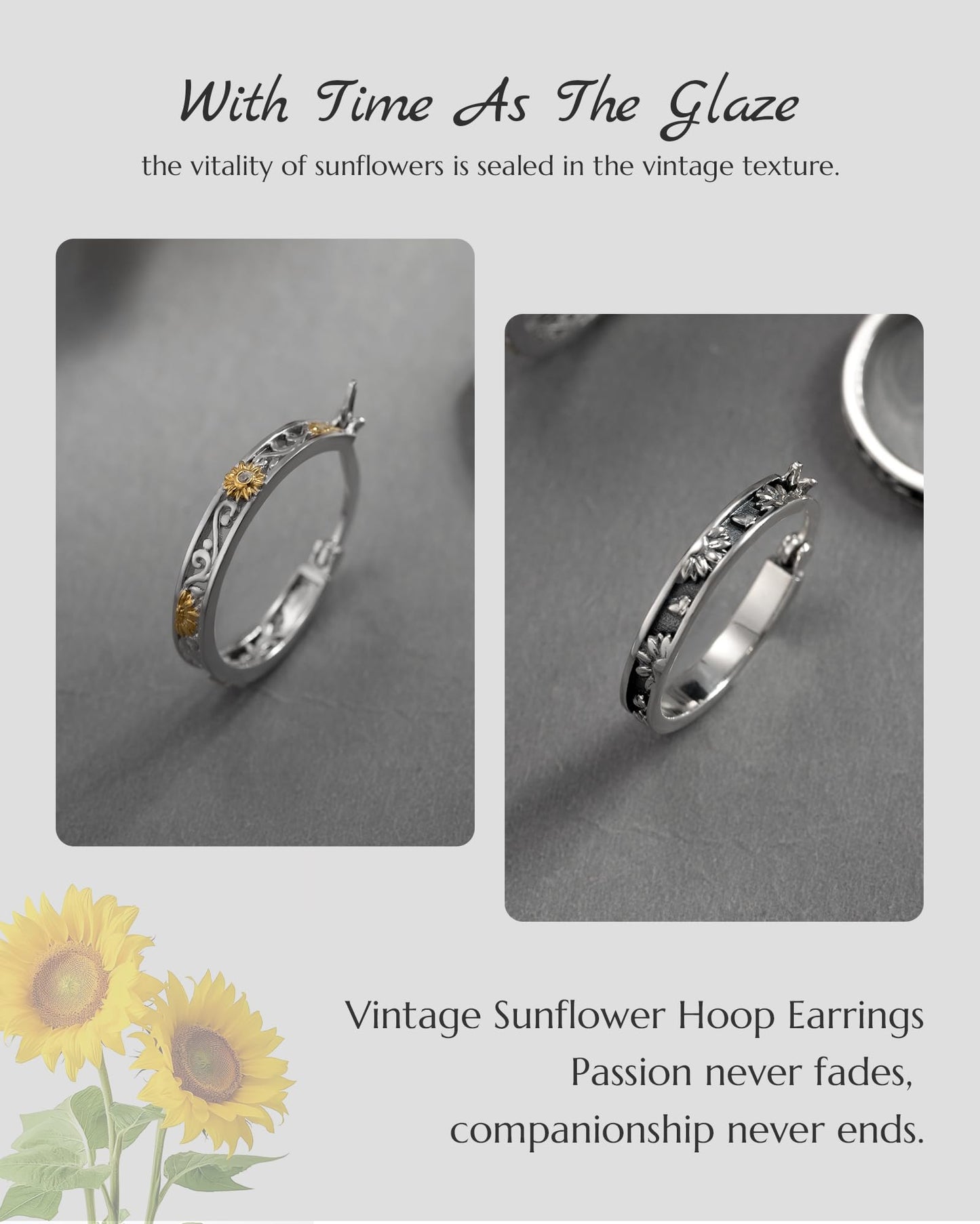 Hypoallergenic-925 Sterling Silver-Two Tone-Sunflower Daisy Hoop Earrings - Your Daily Sunshine Sweet Commute Gift for Women