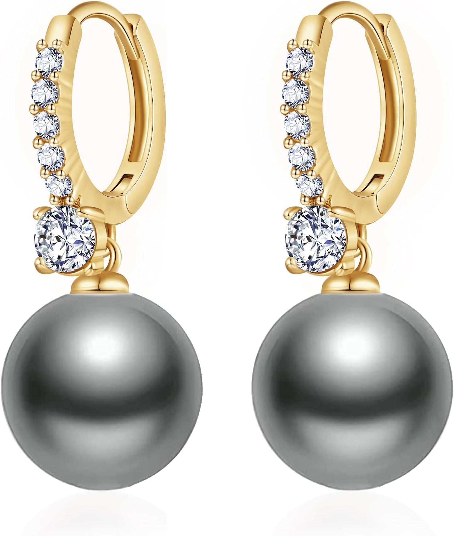 Pearl Earrings for Women 14K Gold Plated Hypoallergenic Pearl Earrings 5A Cubic Zirconia Dangle Earrings Elegant Jewelry (2-Gold-black)