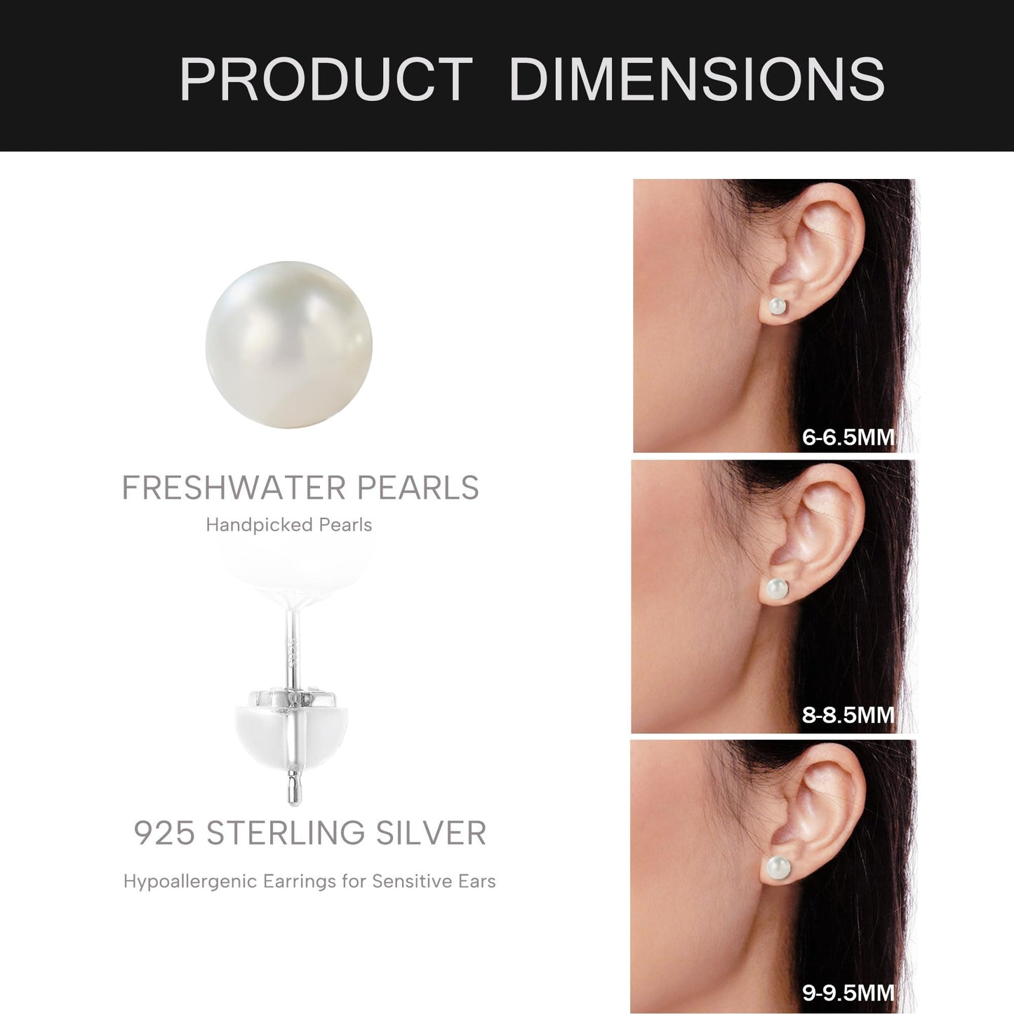 COYATE Pearl Earrings Sterling Silver White Freshwater Pearl Stud Earrings for Women Hypoallergenic 9-9.5mm Simple Elegant Jewelry Gift for Her,Mother,Bride,Friend
