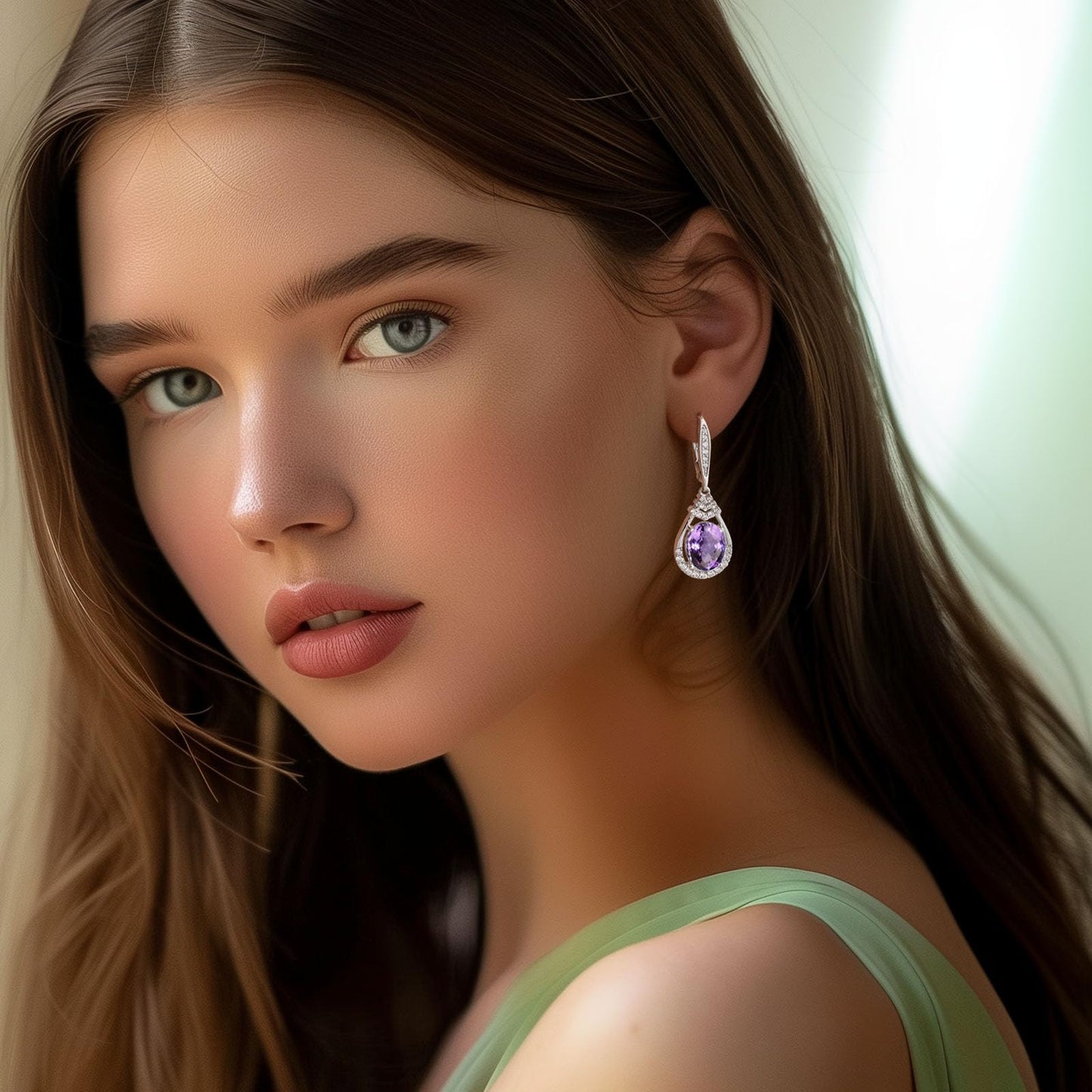Purple Amethyst Earrings for Women S925 Sterling Silver June Birthstone Dangle Earrings Sparkling Teardrop Leverback Drop Earring Amethyst Evening Party Jewelry Birthday Gifts for Mom