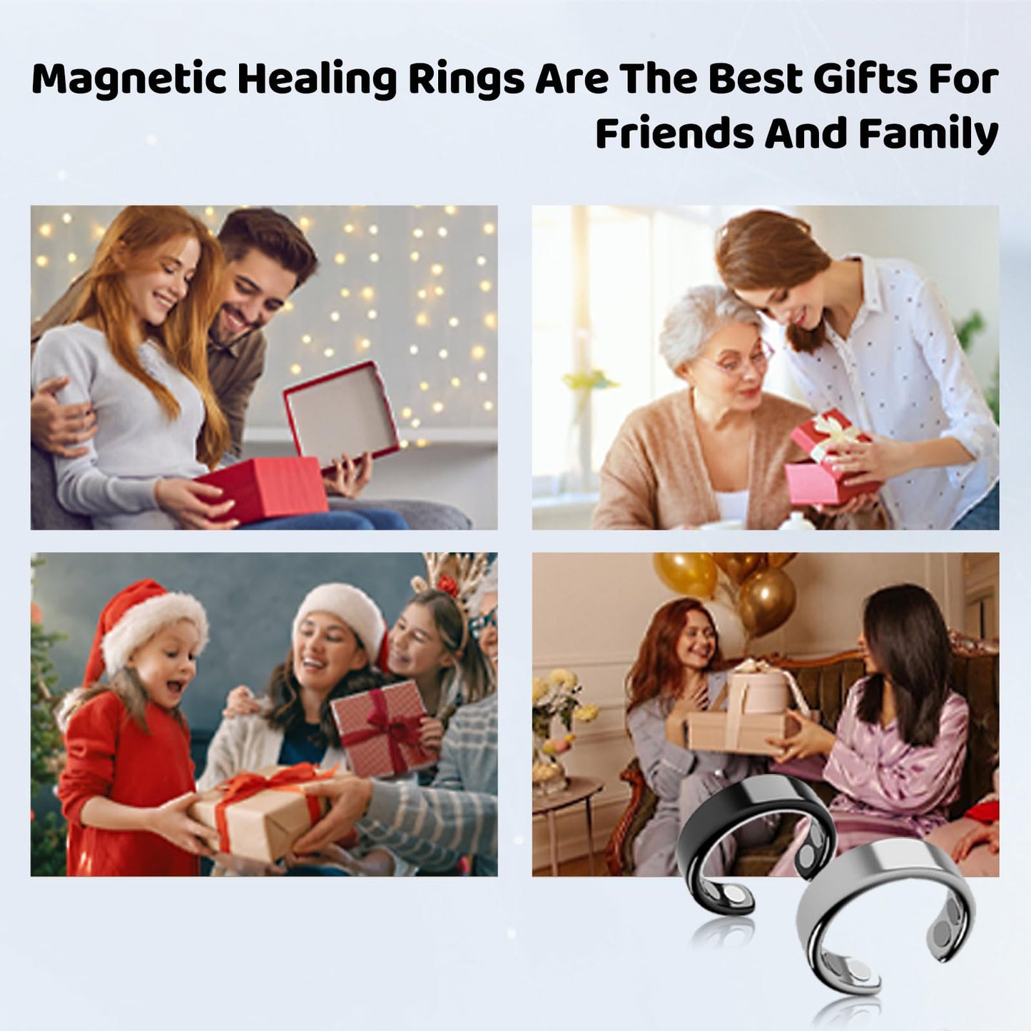 IENRGJ Magnetic Rings for Women/Man, Vayro Ring, Adjustable Stainless Steel Rings, Classic Open Design Black/Silver/Rose Gold/Gold (Silver)