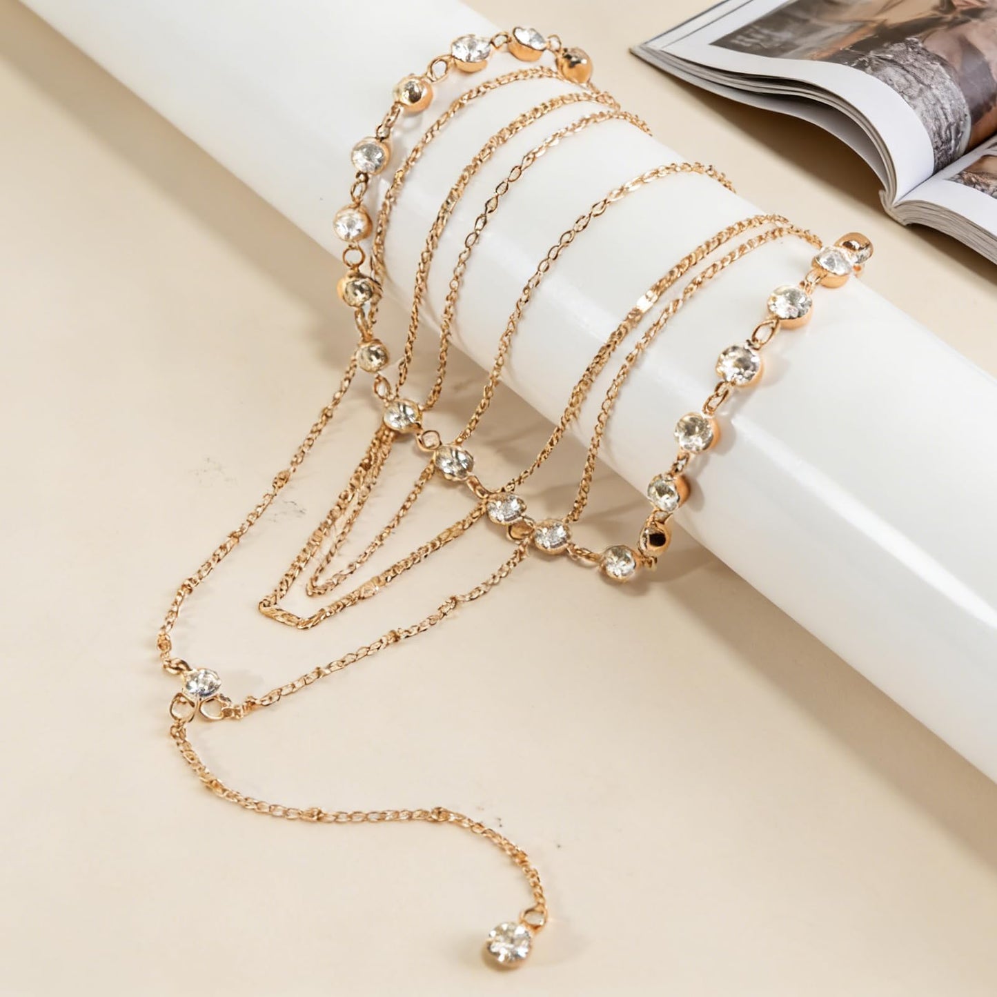 ENGCKSHI Necklace for Women, Dainty Long 14K Gold Y-Shaped Necklace Jewelry Trendy Beaded Layered Chain Drop Necklaces Jewelry Women Gifts