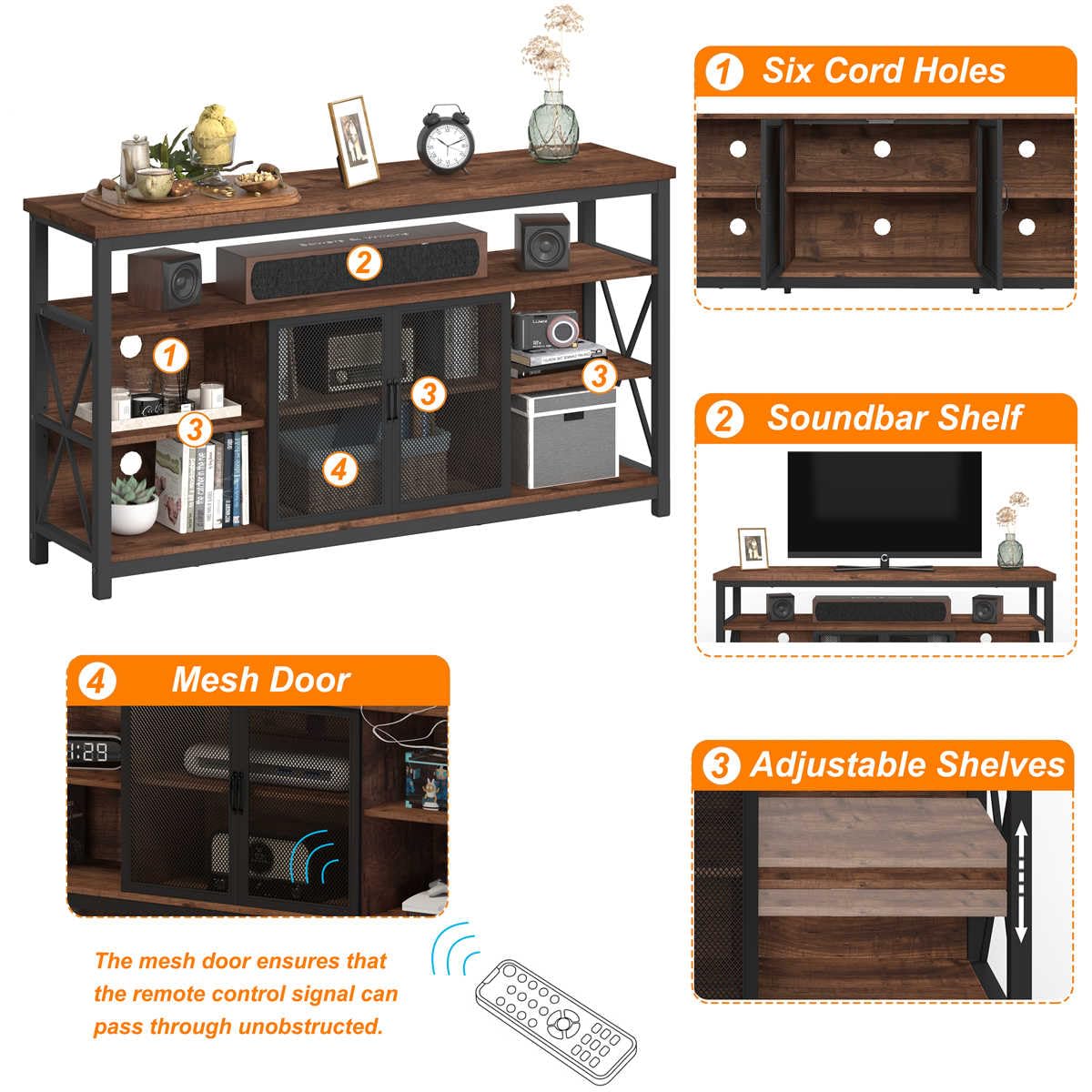 BON AUGURE Tall TV Stand for TVs up to 65 Inch, Industrial Wood Entertainment Center with Storage Cabinet, Farmhouse TV Media Console for Living Room and Bedroom (32 Inch High, Rustic Oak)