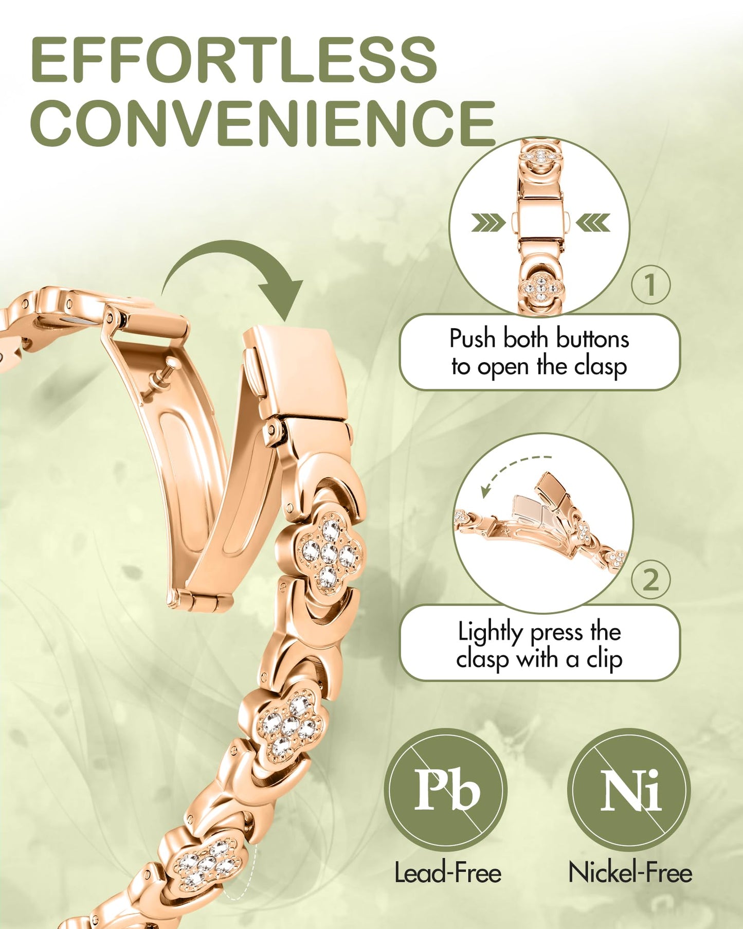 Feraco Pure Copper Bracelets & Rings for Women, Ultra Strength Magnetic Bracelet for Women with Neodymium Magnets & Sparkling Cubic Zirconia, Adjustable, Infinite Clover Jewelry (Rose Gold)