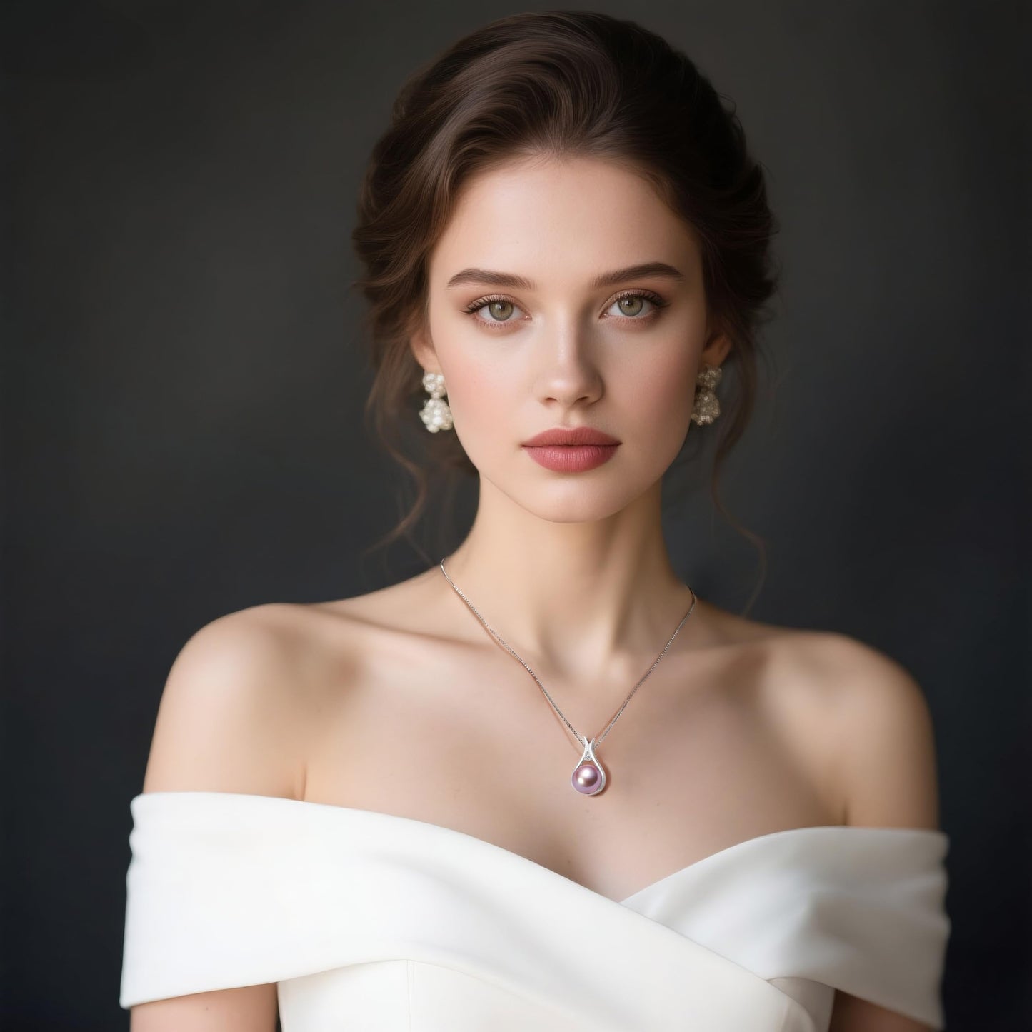 YAMI Pearl Pendant Necklace, Freshwater Cultured Edison Purple Pearl 10-11mm in Round Shape, 925 Sterling Silver Necklace, Anniversary Birthday Jewelry Gifts 18+2IN