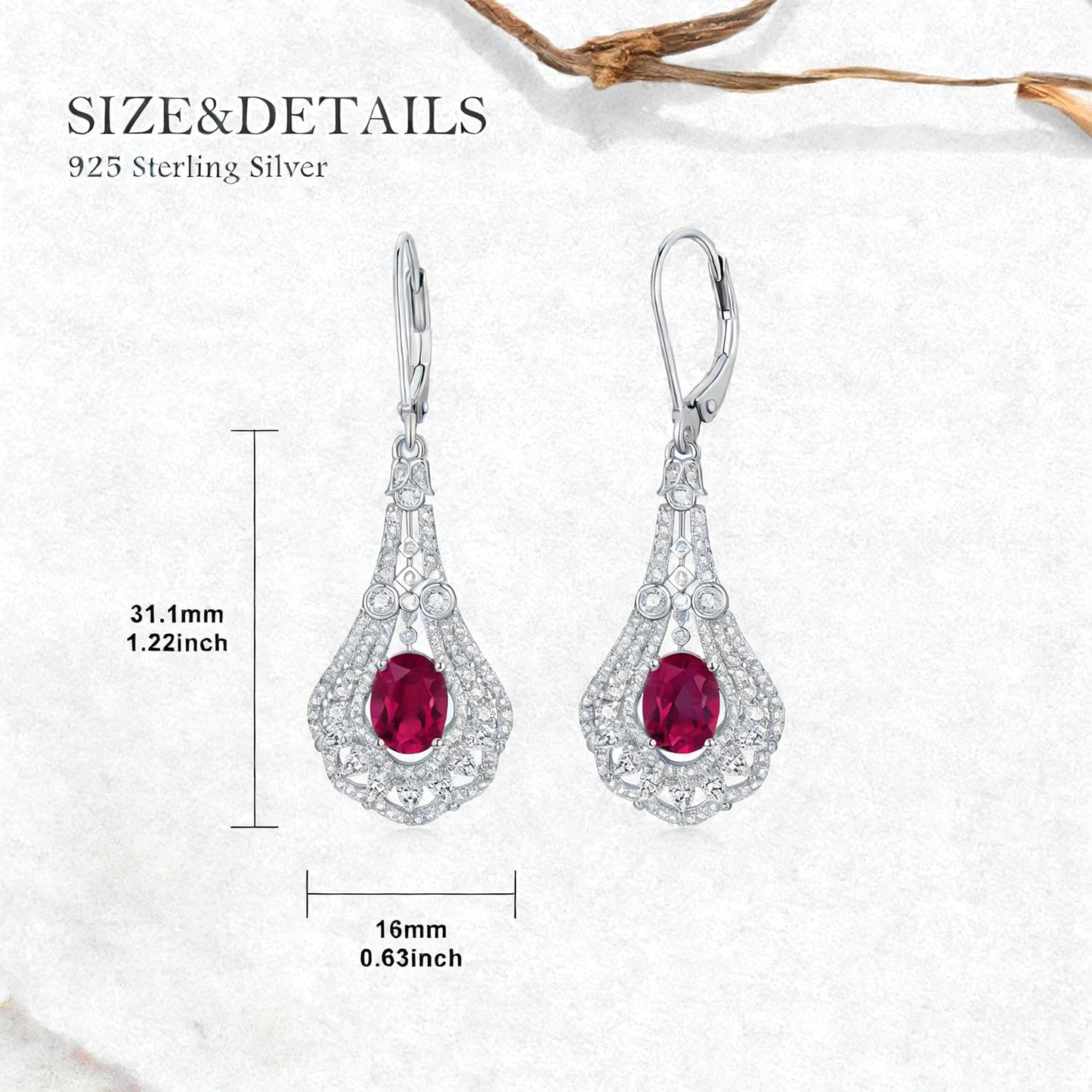 Lvoryance 1.5CT Created Ruby Earrings 925 Sterling Silver 6mm * 8mm Oval Cut July Birthstone Drop Earrings for Women