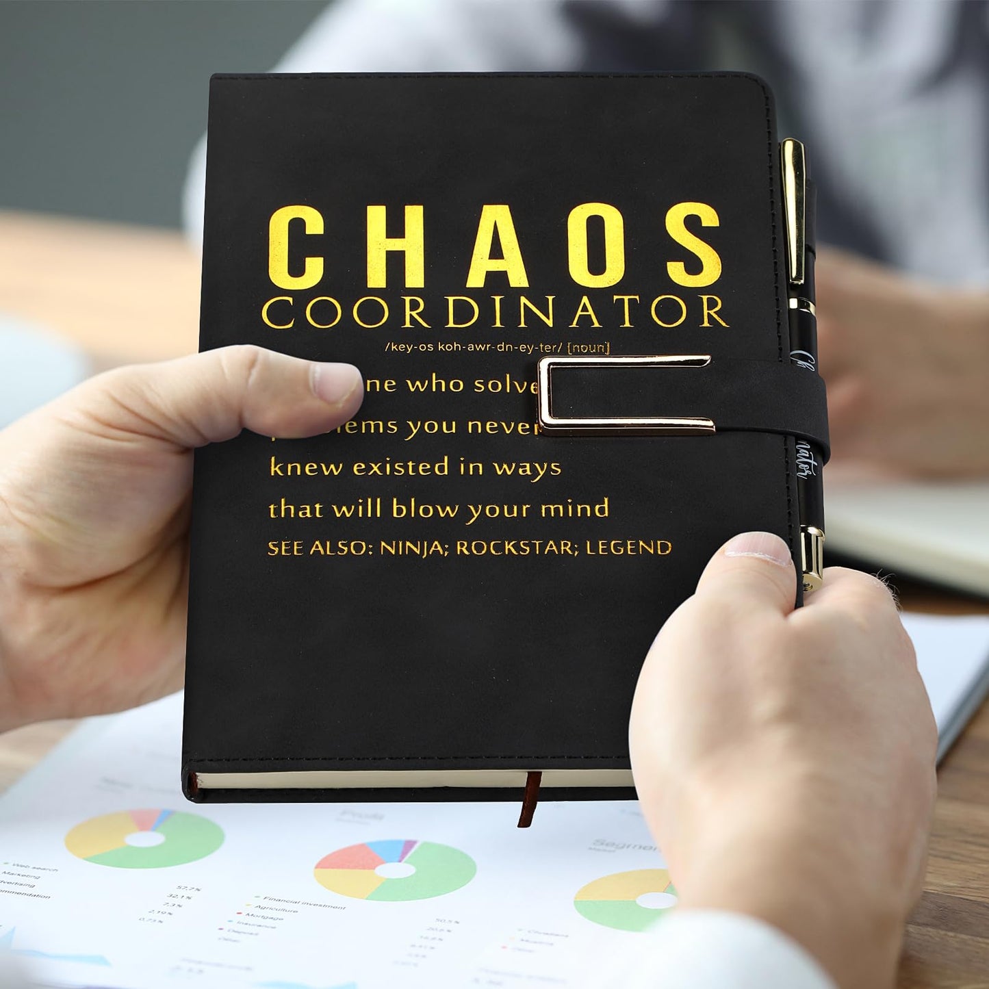 Jetec 2 Pcs Chaos Coordinator Gift Set A5 Leather Journal Notebook Ballpoint Pen Thank You Gift Male Teacher Gifts for Men Teacher Women Manager Employee Doctor(Black)