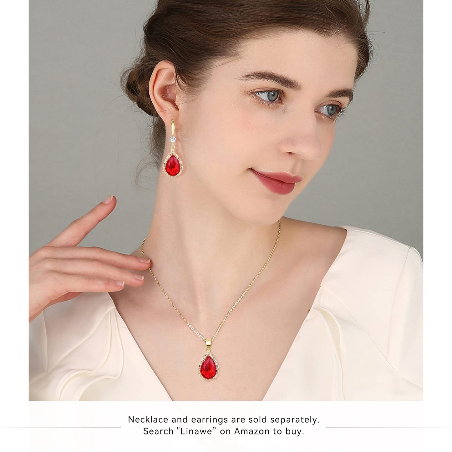 Linawe Red Ruby 14K Gold Dangle Earrings for Women Trendy, Imitation Diamond Wedding Drop Earrings, Rhinestone Cubic Zirconia Crystal Earrings Set, Teardrop Birthstone