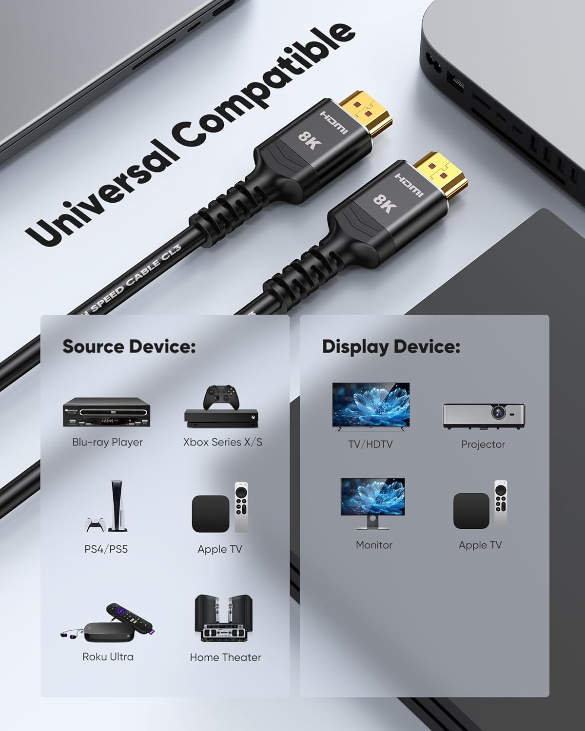 20FT 8K 2.1 CL3 48Gbps] 8K@60 4K@120Hz/144Hz, 2.2 2.3, 30 40 Highwings HDMI Cables Long, Ultra High Speed HDMI Cable