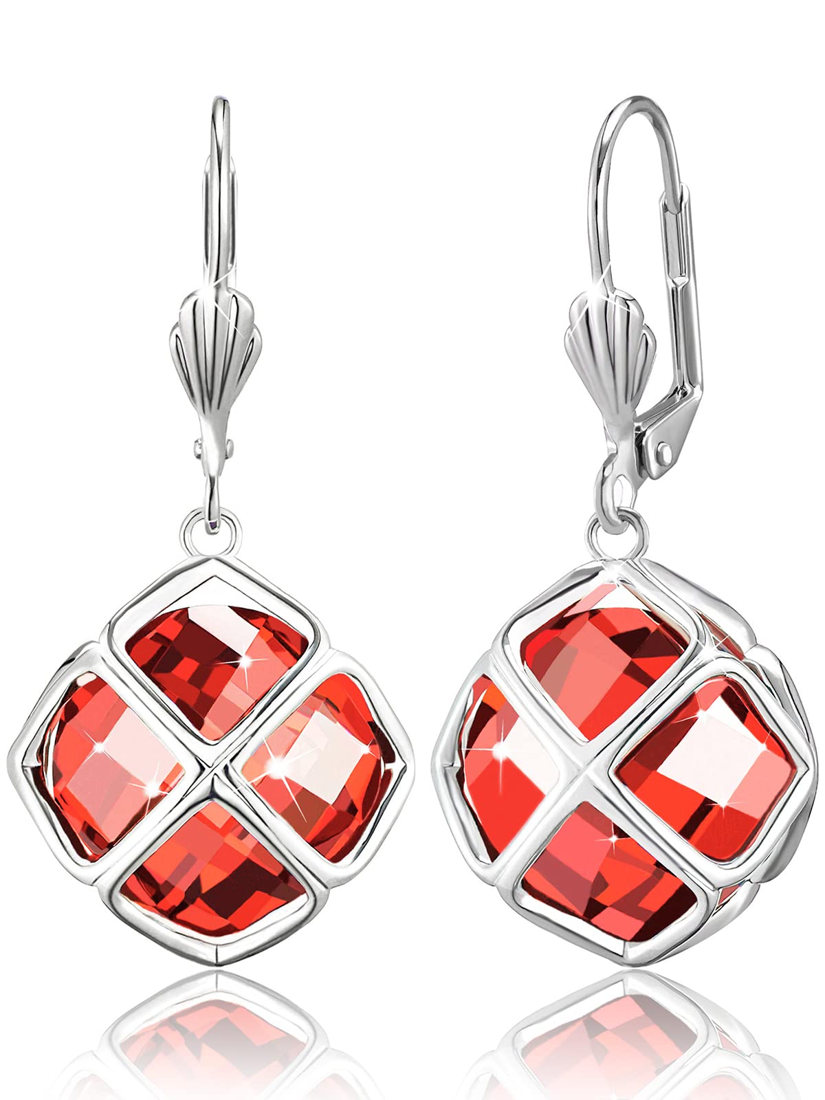 Big Red Crystal Dangle Earrings for Women (Jul-Ruby-White Gold)
