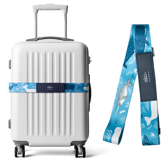 Luggage Straps for Suitcases,Adjustable Luggage Elastic Belt, Travel Essentials for Airport,Station, Vibrant Designs, (Azure Ocean)