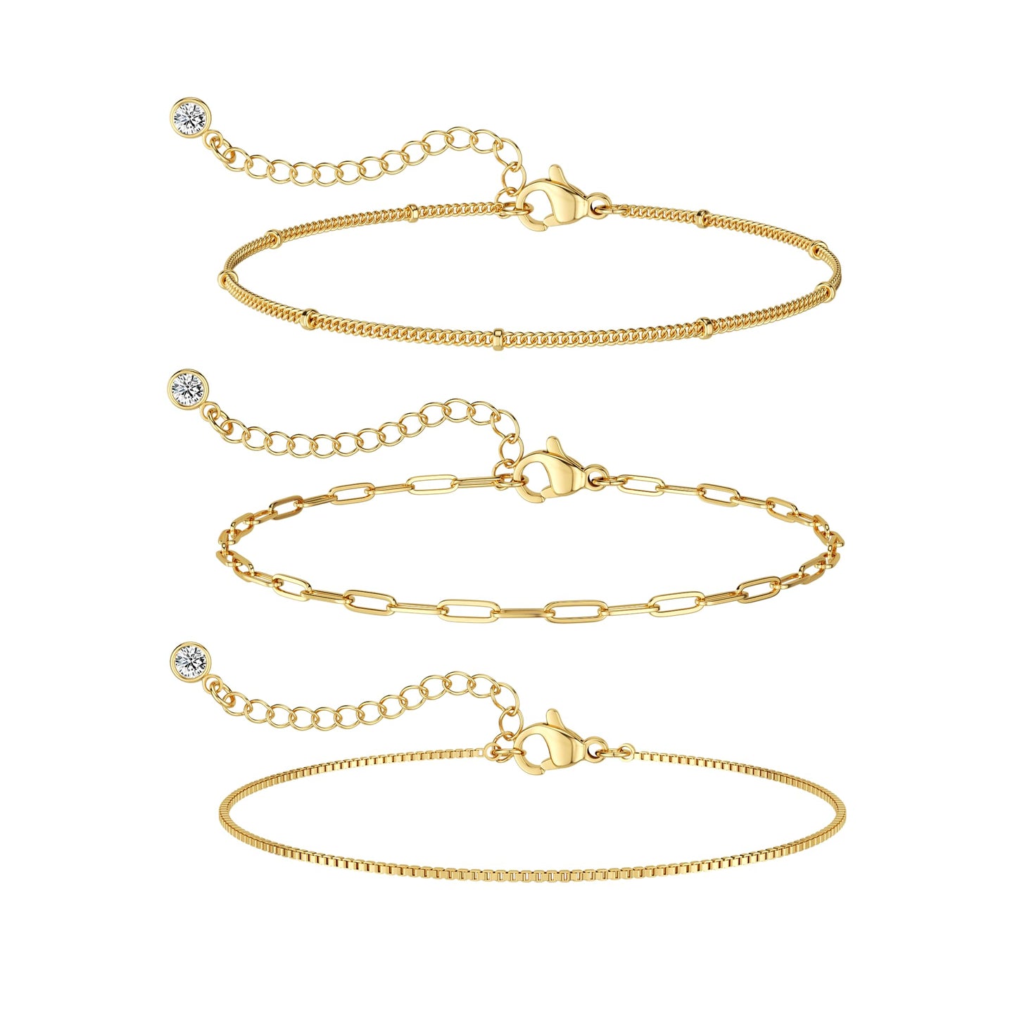 MBW 14K Gold Plated Bracelets for Women, Dainty Bracelet Set Paperclip Chian Bracelet Stack Thin Link Bracelet Waterproof Minimalist braclets Fashion Jewelry Gold Accessories for Womens Trendy
