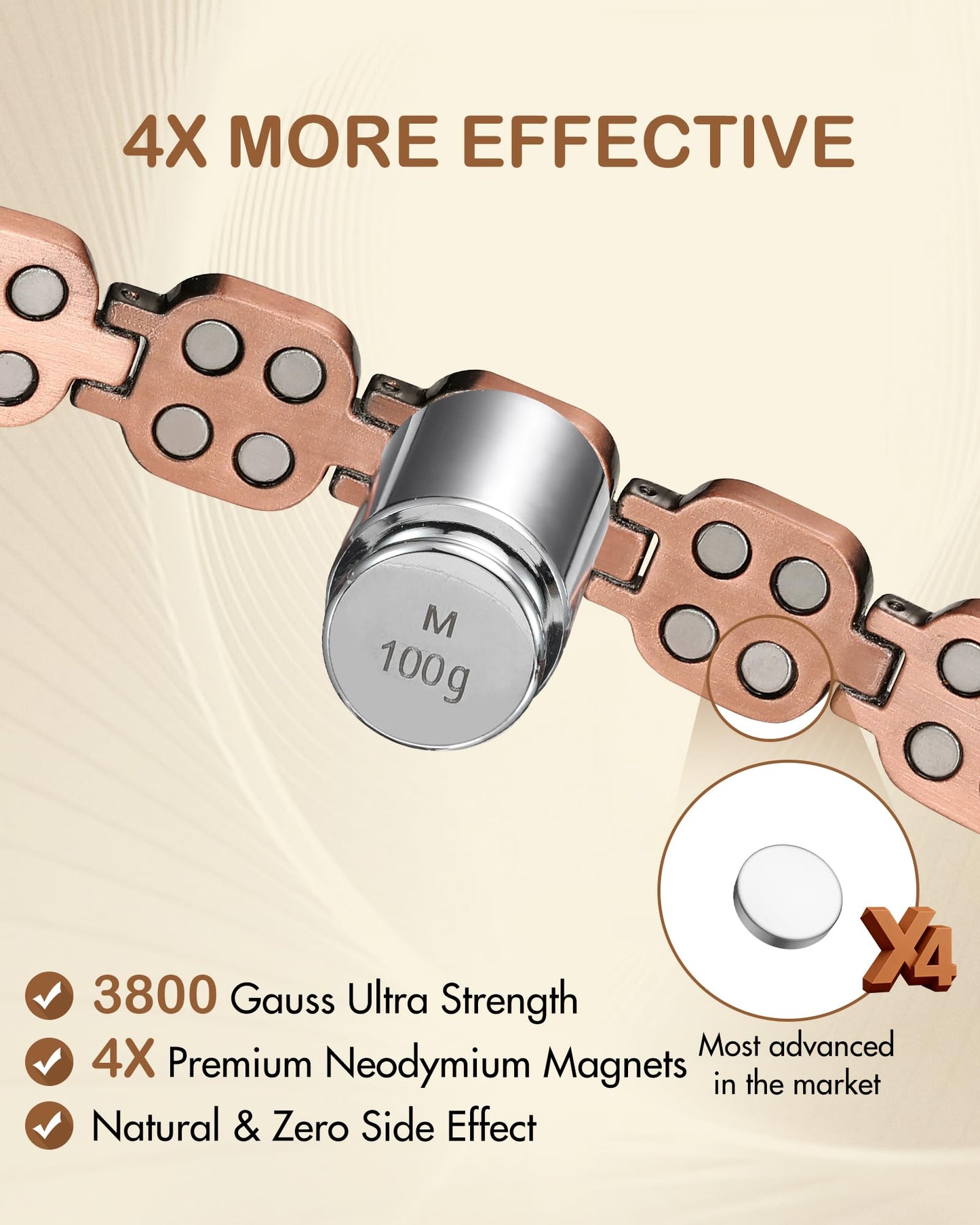 Feraco Copper Bracelets for Women, 4X Ultra Strength Magnetic Bracelet with 3800 Gauss Neodymium Magnets & Sparkling Austrian Cut Crystals, Adjustable Pure Copper Jewelry Gift