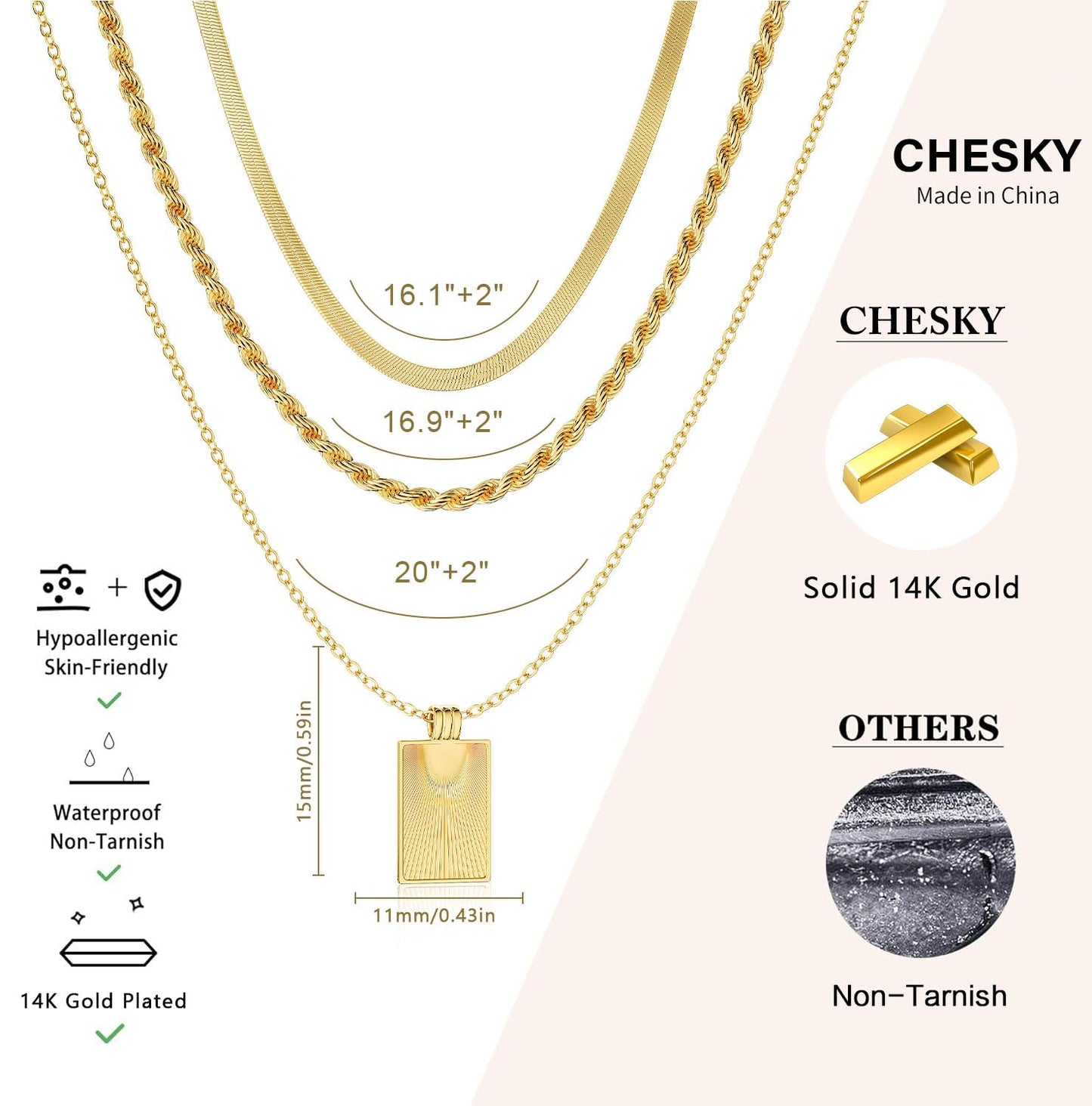 CHESKY Layered Gold Necklaces for Women Trendy, Dainty 14K Gold Plated Square Pendant Necklace Stackble Stacking Necklace Gold Jewelry Set for Women Gifts