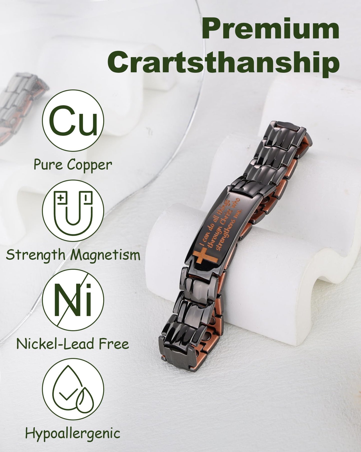 MagEnergy Copper Bracelet For Men, Christian Copper Bracelet For Men, Magnetic Bracelet With Ultra Strength Magnets, Adjustable Biblical Cross Bracelet, Jewelry Gift(Sizing Tool)