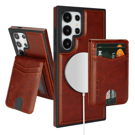 SkyEagle Compatible with Magsafe 2 in 1 Detachable Samsung Galaxy S24 Ultra Wallet Case with Card Holder Women Men Magnetic PU Leather Phone Case RFID Blocking Flip Kickstand Credit Slots,Brown