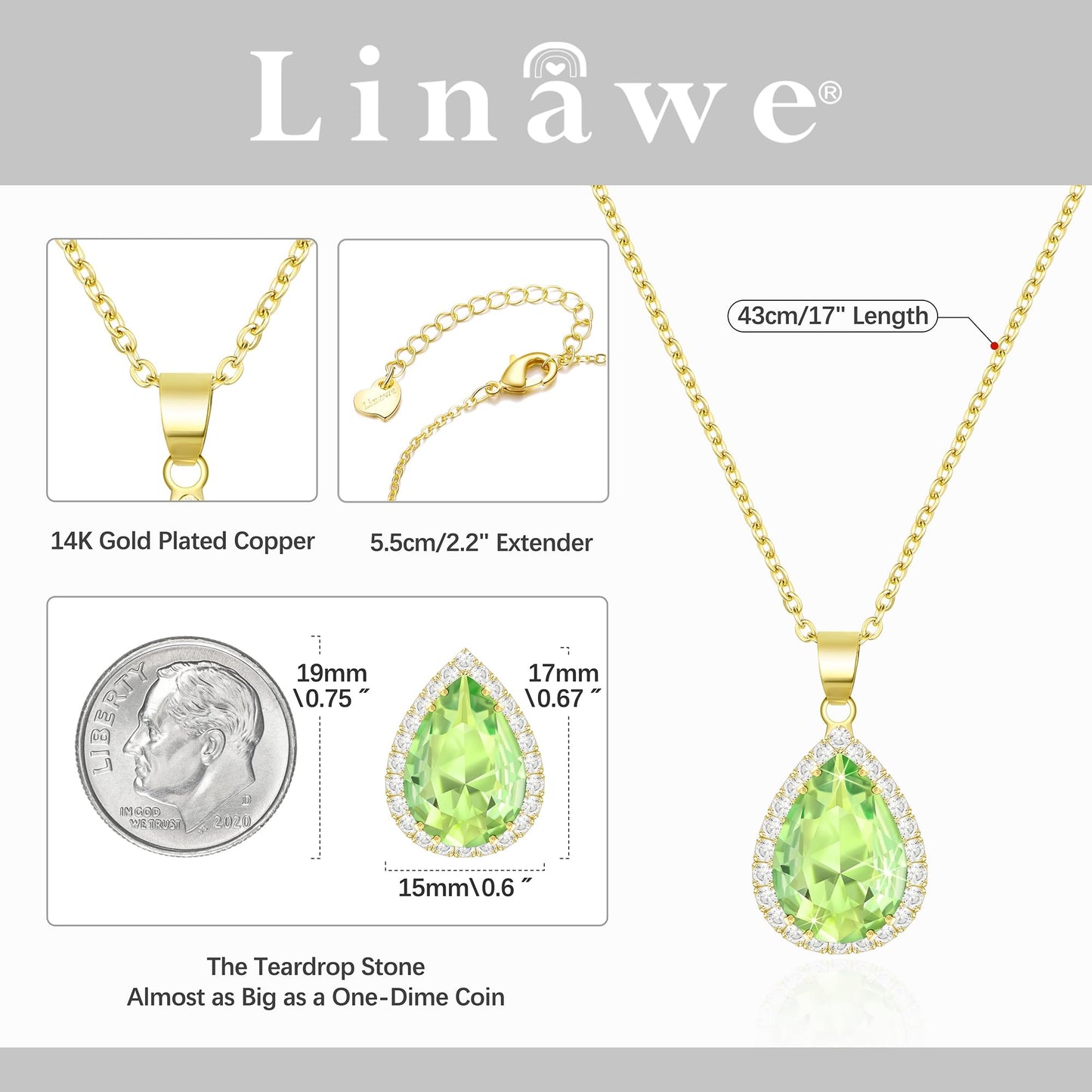 Linawe Gold Crystal Imitation Diamond Necklaces for Women Trendy, Green Moissanite Birthstone Choker Preppy Pendant Necklace Statement Long Aesthetic Gemstone Jewelry Set