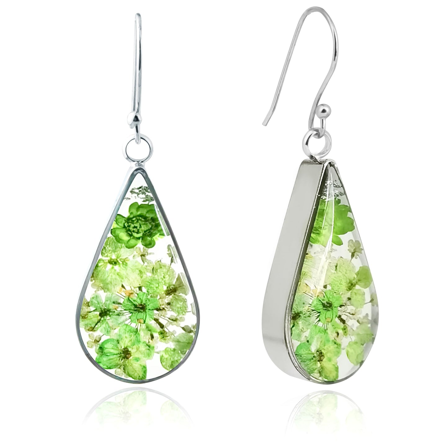 925 Sterling Silver Pressed Flower Teardrop Earrings,Hypoallergenic Women's Jewelry Gift for Mom and Wife,Handmade Natural Dried Flower Teardrop Earrings Jewelry Gift