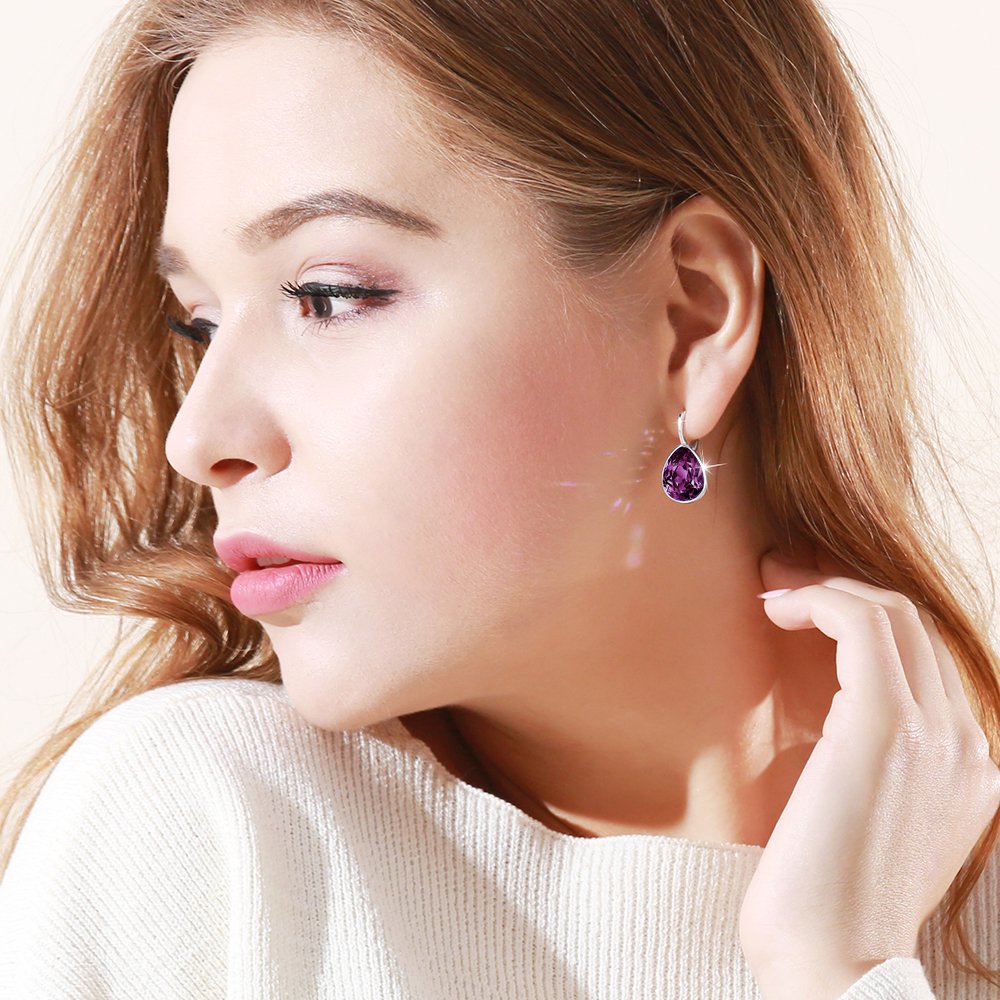 XUPING Jewelry Fashion Huggies Crystal Earring for Women (Dark Purple)
