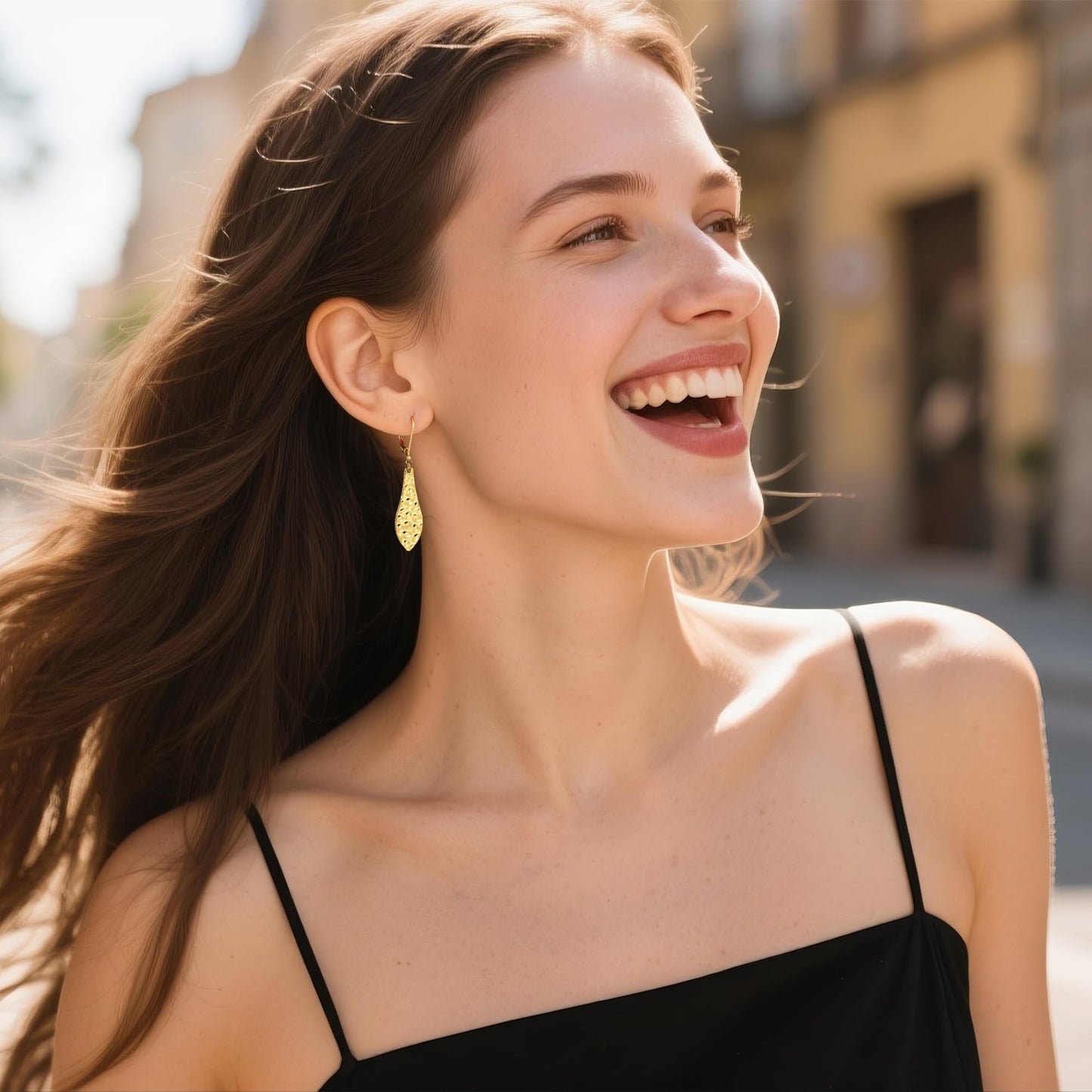 Gold Teardrop Dangle Earrings for Women Trendy Lightweight Hypoallergenic 925 Sterling Silver 14K Goldplated Hammered Dangling Drop Earring Gold Long Teardrop Leverback Earrings for Women Jewelry