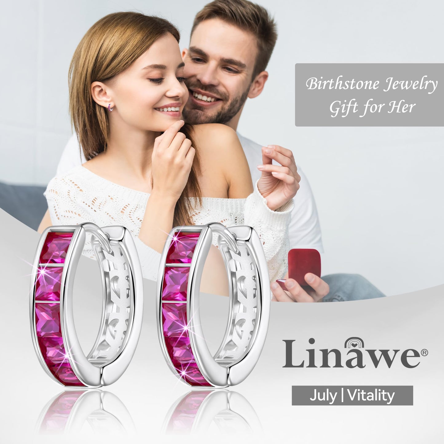 Linawe Silver Hoop Earrings for Women Trendy, Cartilage Stud Huggie Earrings, Hot Pink Cubic Zirconia Tragus Piercing Jewelry, Small Imitation Diamond Rhinestone Crystal Hoops