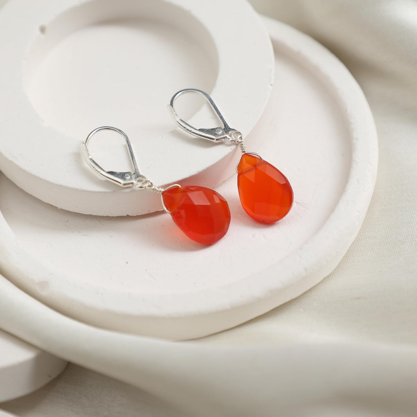 GemInspire Carnelian Pear Shape Tear Drop Earrings Suspended with Sterling Silver Lever Back Hoop, Elegant Handmade Women Dangling Jewelry