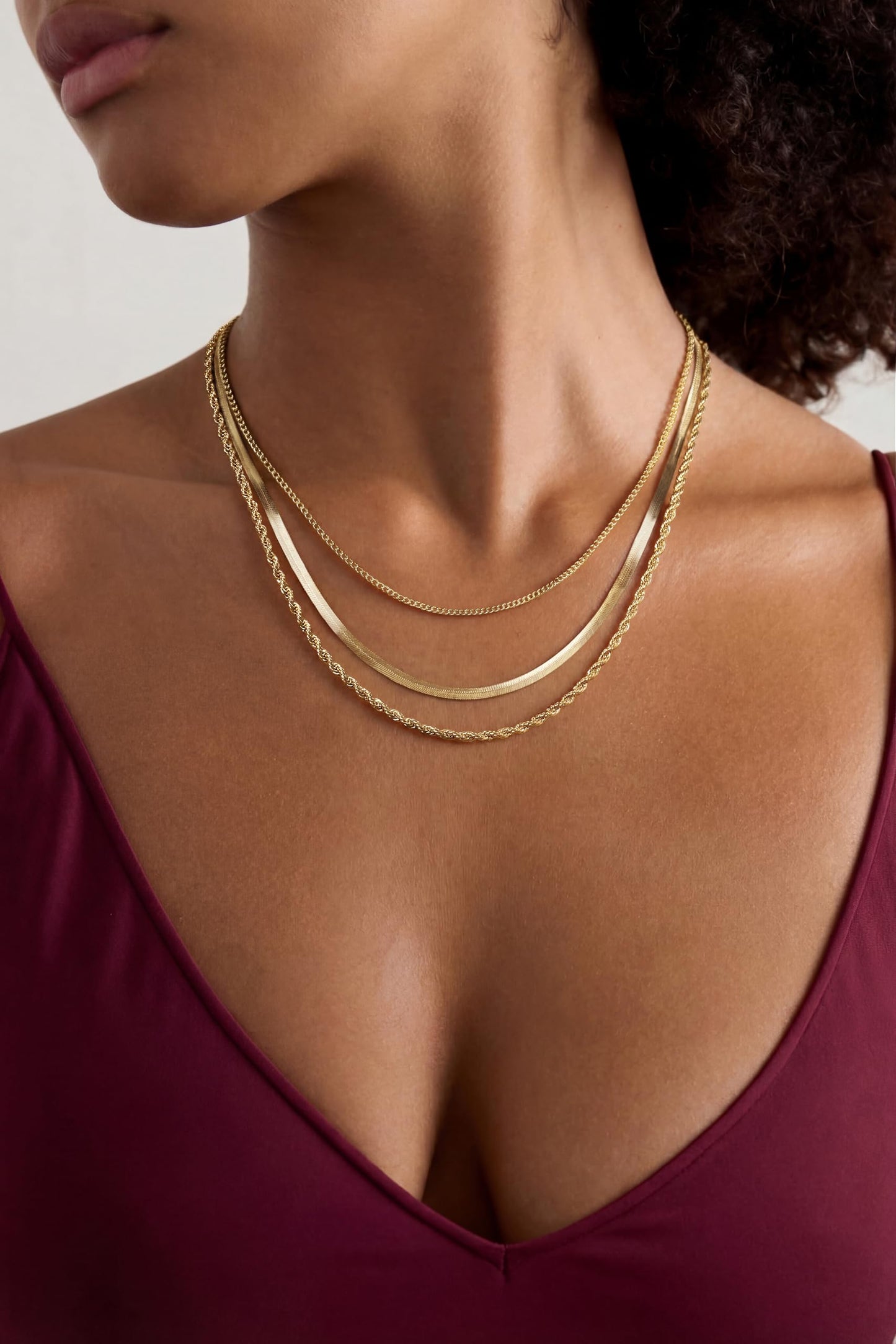 Freekiss Gold Herringbone Necklace for Women: Layered Chain Necklaces Dainty 14k Gold Plated Snake Cuban Rope Choker Necklace Stack Simple Chunky Womens Jewelry Gift
