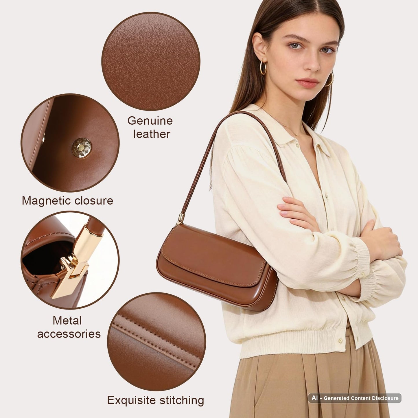 MoreFarther Leather Shoulder Bags for Women, Mini Cute Everyday Purses Trendy, Women's Hobo Handbags with Magnetic Closure (Black)