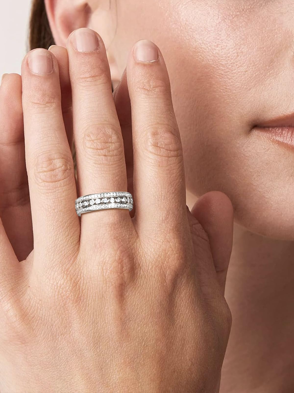 Frbod Women's 925 Sterling Silver Rings Moissanite Stackable Ring for Men Thick Diamond Eternity Band Gifts Size 9.5