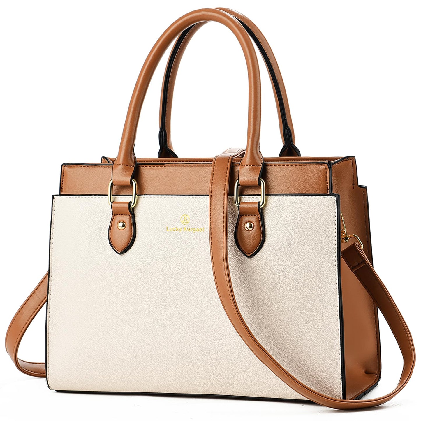 KURGOOL Handbags Purses for Women, Trendy Leather Dual-tone Tote Purse, Designer Handbag Shoulder Bag Top Handle Satchel Bags (Beige & Brown)