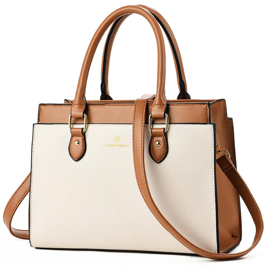 KURGOOL Handbags Purses for Women, Trendy Leather Dual-tone Tote Purse, Designer Handbag Shoulder Bag Top Handle Satchel Bags (Beige & Brown)