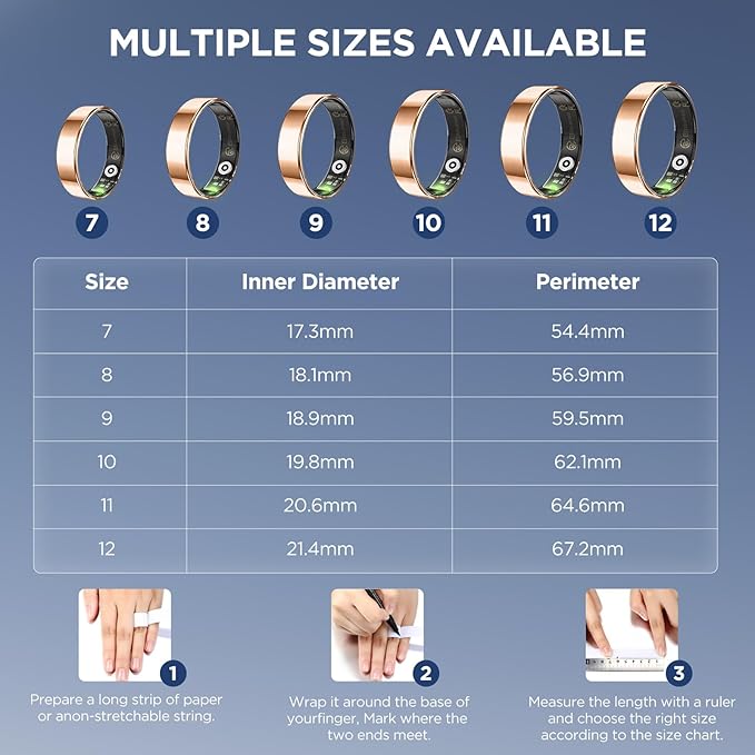 Ultra-thin Smart Ring for Women Men, Activity Fitness Tracker, Waterproof Fitness Ring with Sleep Tracker, 24/7 Heart Rate Monitor,Step Counter,Calorie Pedometer,No APP Fee,for iOS Android(RoseGold#8)