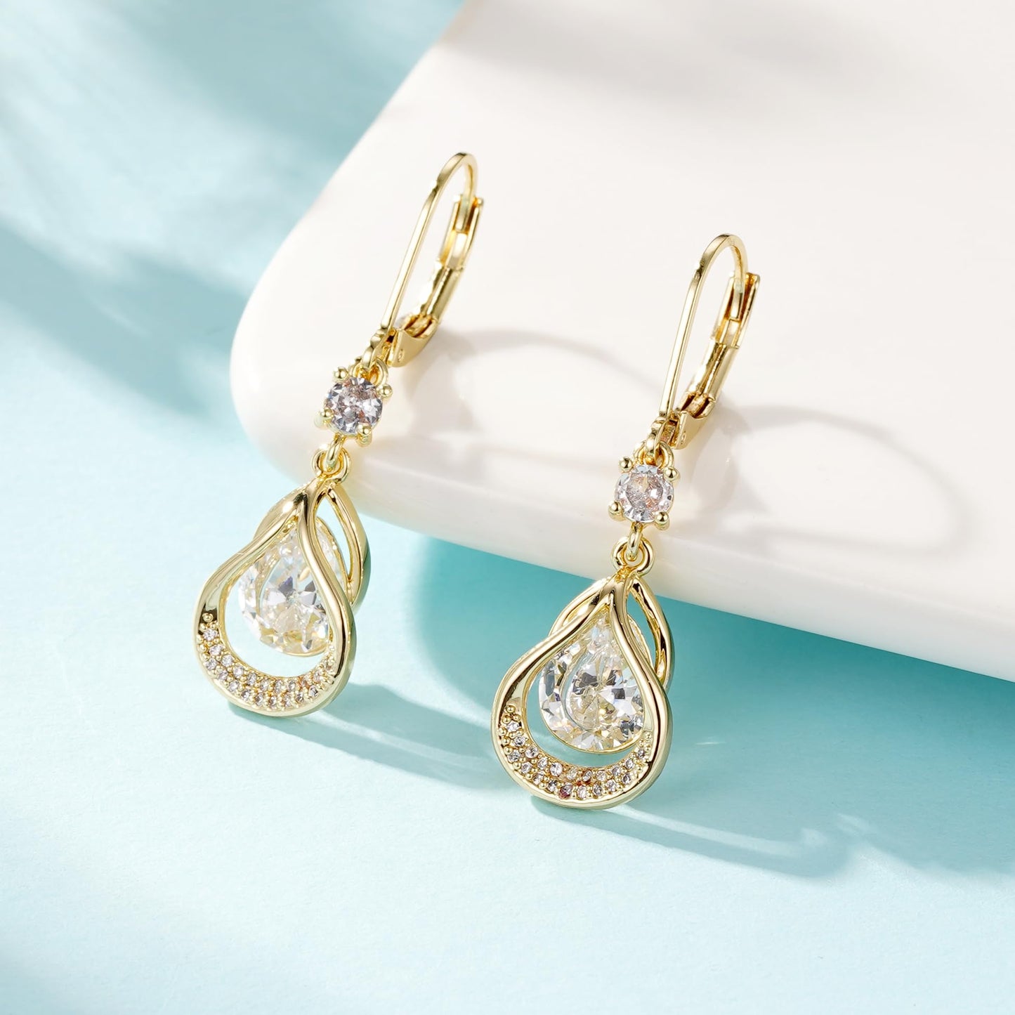 Dangle Trendy Leverback Birthstone Earrings Sliver Plated Teardrop Dangle Earrings Jewelry Christmas Birthday Gifts for Women (Sliver June)