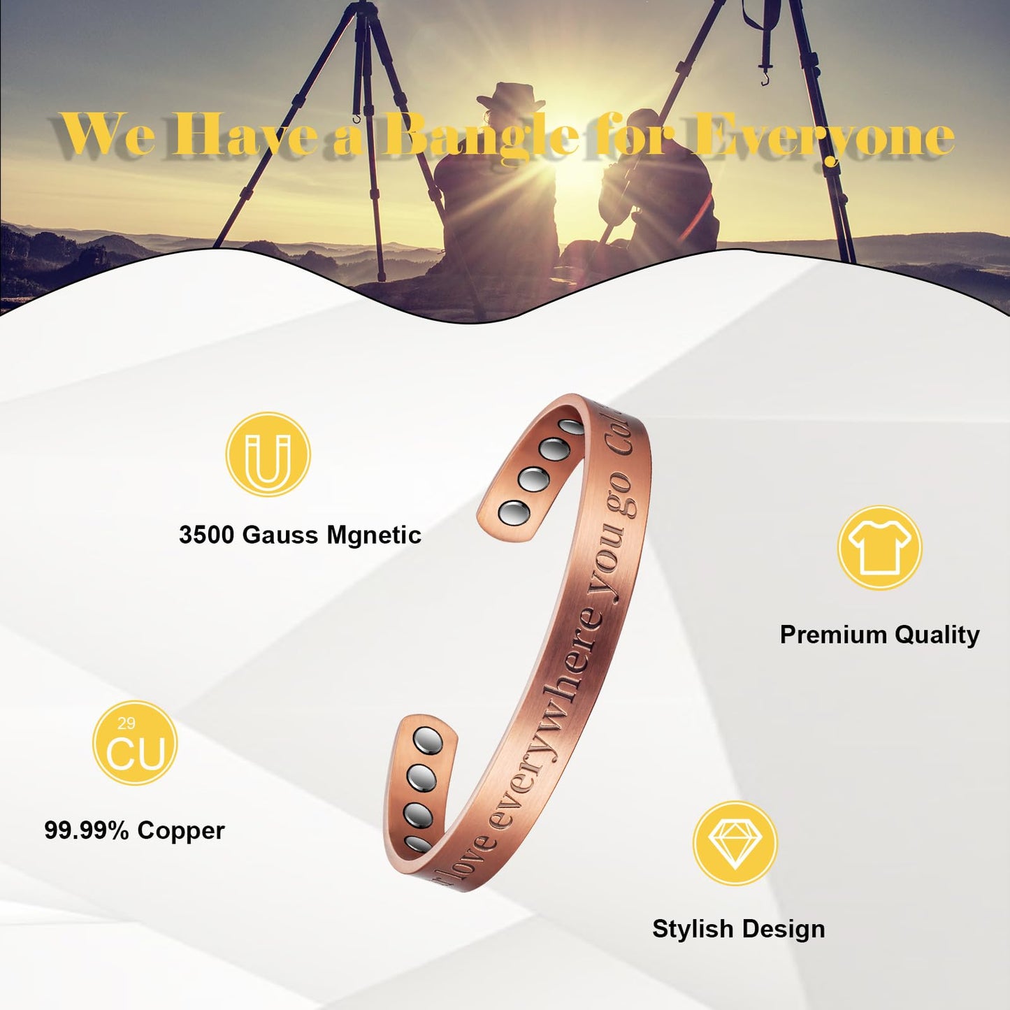 EnerMagiX Copper Magnetic Bracelet for Women, 99% Pure Copper Adjustable Bracelet, Fashsion Jewelry Presents (0946Q9)