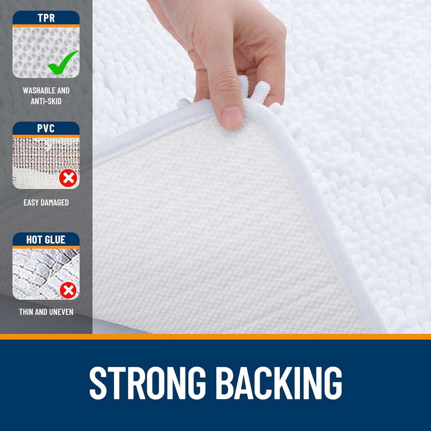OLANLY Bathroom Rugs - Extra Soft Chenille Bath Mats | Quick Dry, Machine Washable, 34x21, White