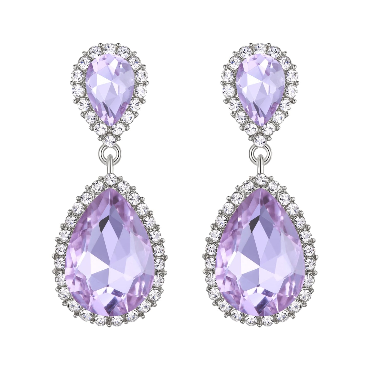 EVER FAITH Austrian Crystal Dangle Earrings, Elegant Wedding Party Prom Waterdrop Pierced Earrings Light Purple