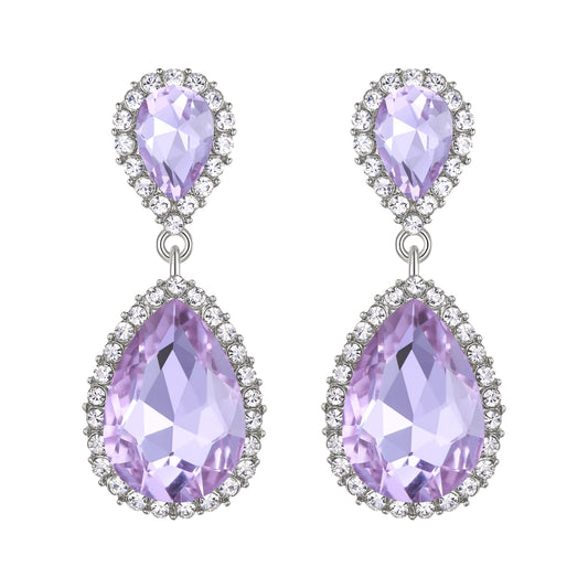 EVER FAITH Austrian Crystal Dangle Earrings, Elegant Wedding Party Prom Waterdrop Pierced Earrings Light Purple