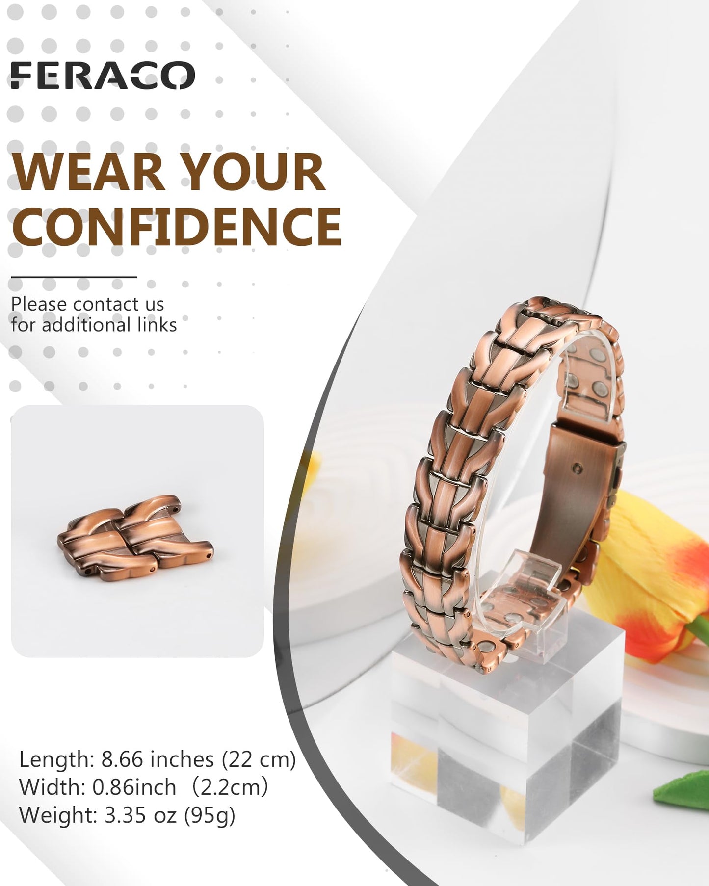 Feraco Copper Cross Bracelet for Men,Magnetic Therapy Bracelet Copper Jewelry with Powerful 3800 Gauss Magnets,Cooper Bracelet for Man