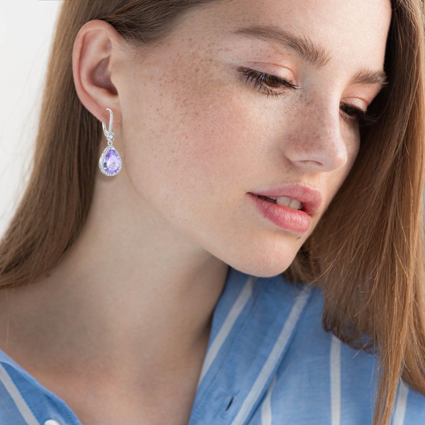 FYNSBLE Dangle Drop Earrings for Women,Sterling Silver Alexandrite Birthstone Leverback Earrings Hypoallergenic Jewelry for Women