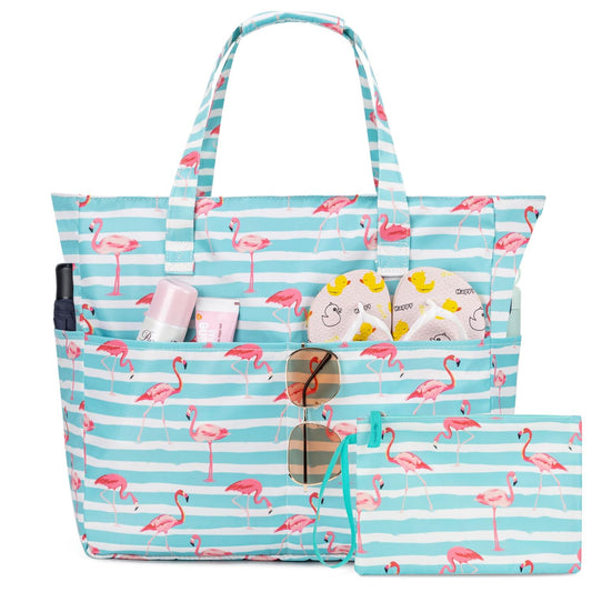 KABAQOO Extra Large Beach Bag Waterproof Sandproof Women Beach Tote with Zipper & Wet Compartment for Pool Gym Grocery Travel
