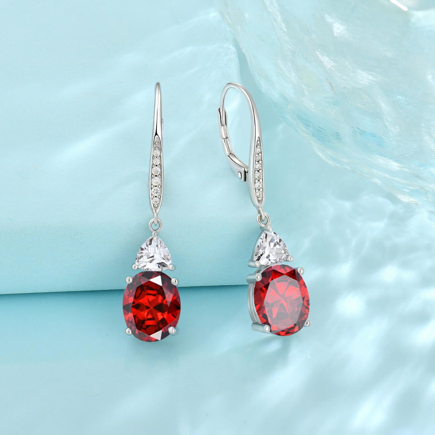 Rocayi Oval Garnet Earrings for Women 925 Sterling Silver Dangle Drop Leverback Earrings January Birthstone Jewelry for Her