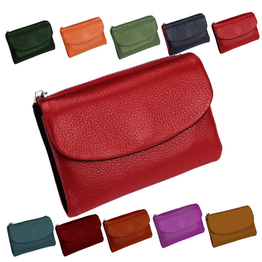 Pebble Leather Wallet,Unisex Short Genuine Leather Purse for Coins and Cards,Solid Multicolor Clutch Bags,Card Holder & Coin Id Cards (Red Black)