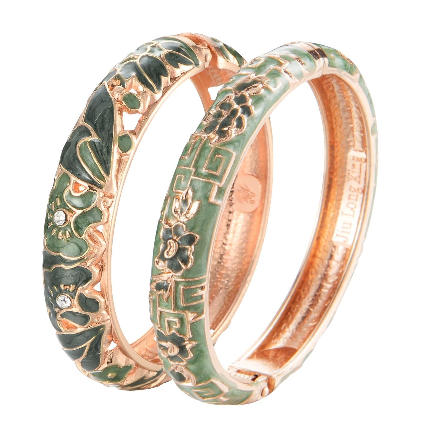 UJOY Vintage Cloisonne Bracelet Beautiful Flower Enamel Hinge Plated Bangles Jewelry for Women's Gifts 88A08-55A114 Green