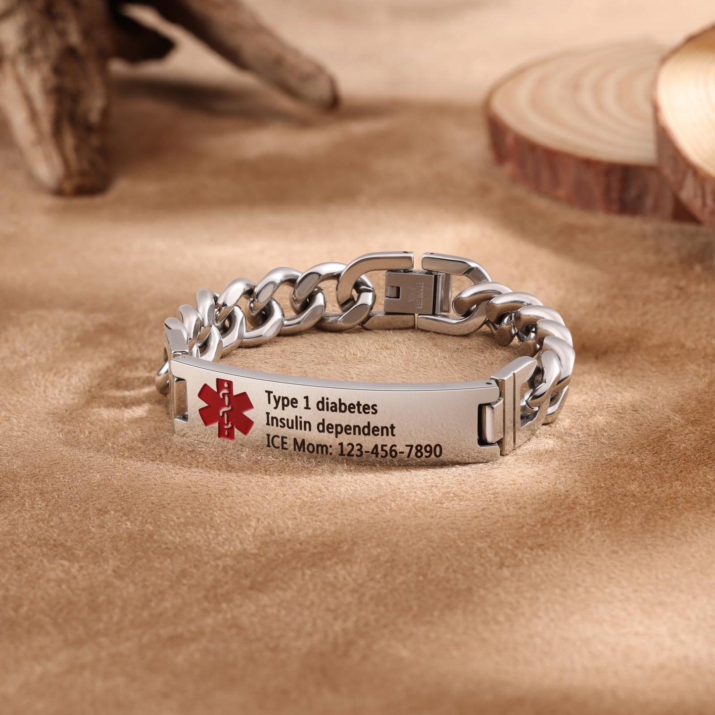 Bijouweled Medical Alert Bracelet for Women Men 7.5 to 9.8 Inches Emergency ID Bracelets Free Engraving Personalized Medic Alert Bracelet for Adult (Silver 7.5-9.8inch 3 sizes)