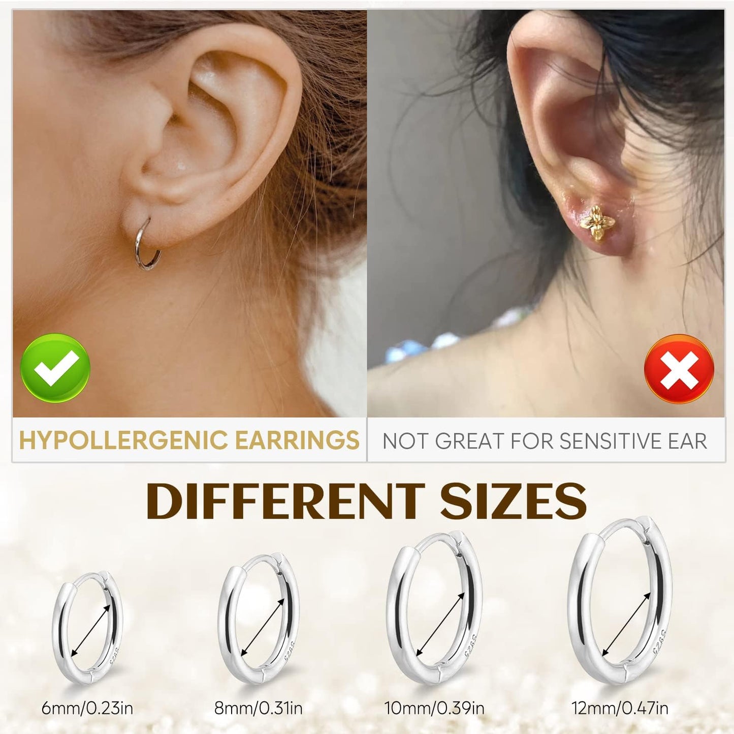 Gokeey Silver Hoop Earrings for Women, Sterling Silver Small Hoop Earrings for Multiple Piercings, Hypoallergenic Huggie Earrings Cartilage Pirecing Jewelry 4 Pair