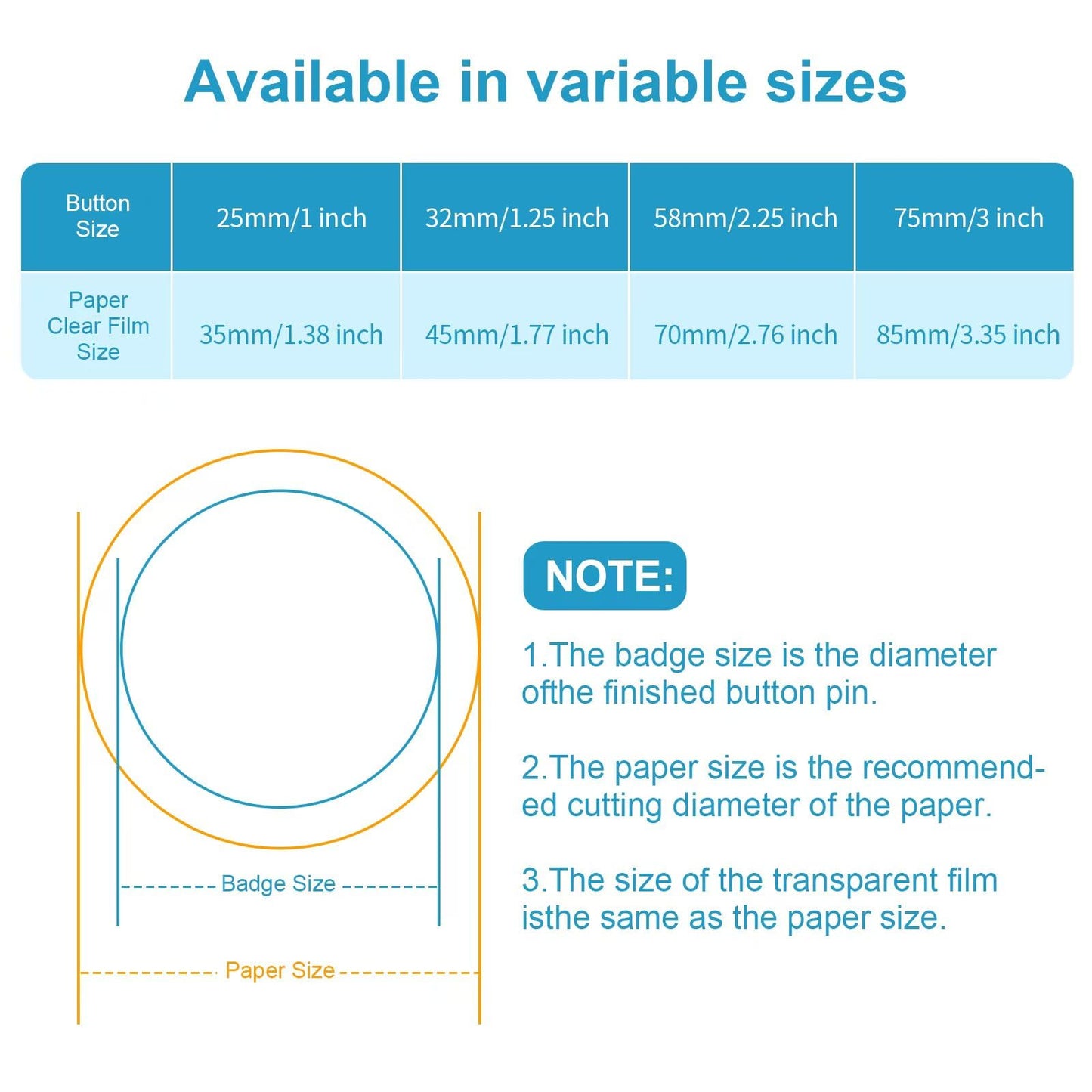 KUNTAERY 200 Sets 2.25 Inch Button Maker Supplies, 58mm Round Badge Parts with Metal Covers, Plastic Pin Backs, Clear Film & Blank Paper, Perfect for Button Maker Machine & Badge Press