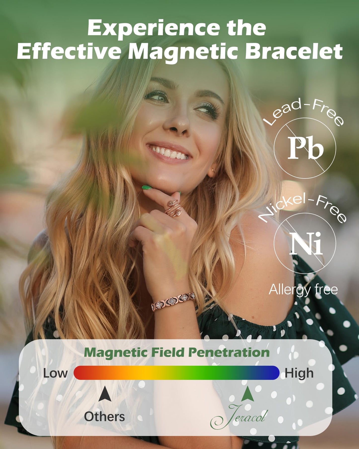 Jeracol 99% Pure Copper Bracelet, Copper Magnetic Bracelet & Ring for Women with Ultra Strength Neodymium Magnets, Clover Jewelry with Sparkling Cubic Zirconia