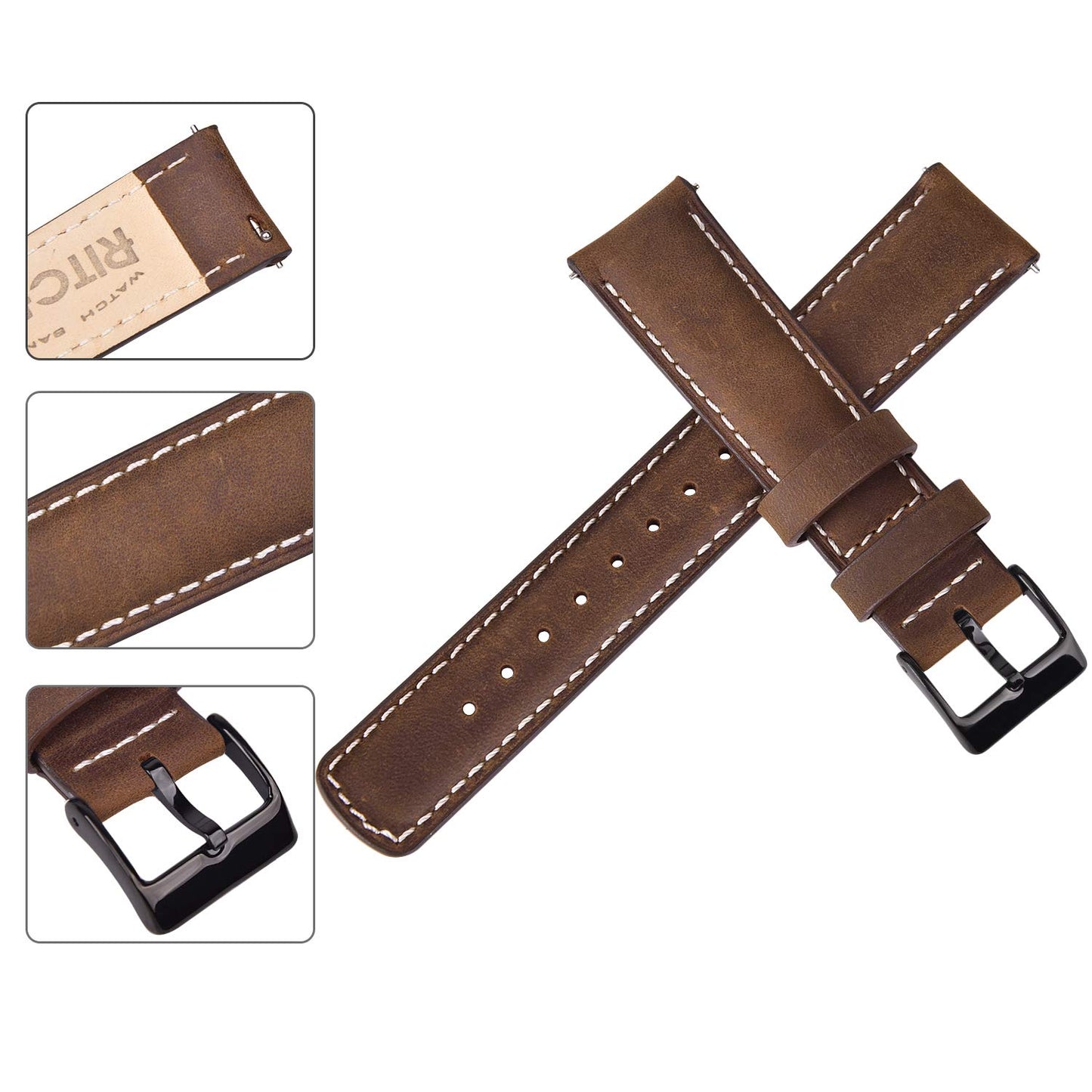 Ritche Quick Release Leather Watch Bands Genuine Watch Straps for Men Women Top Grain Leather, Father's Day gifts