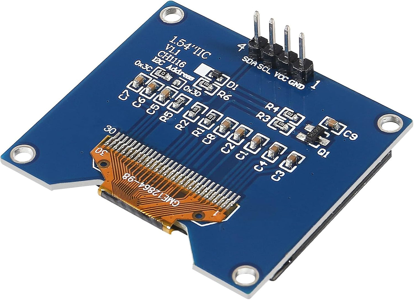 Coliao 1.54 Inch 12864 128x64 SSD1309 I2C 4 OLED Module Driver IIC Serial Interface Self-Luminous Display Board